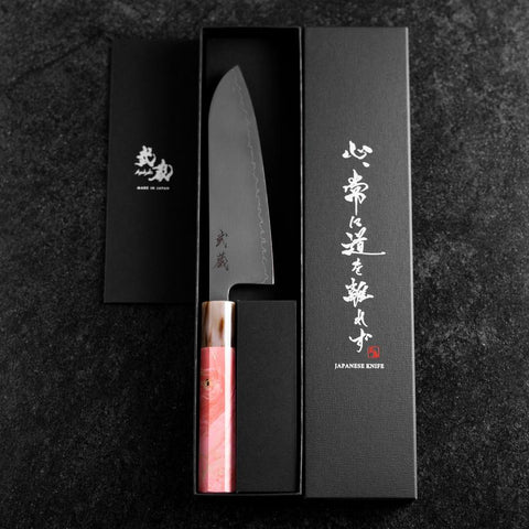 Santoku SLD Mirror Buffalo Dark Pink Maple Handle 170mm (6.7”)-[Musashi]-[Japanese-Kitchen-Knives]