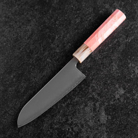 Santoku SLD Mirror Buffalo Dark Pink Maple Handle 170mm-[Musashi]-[Japanese-Kitchen-Knives]