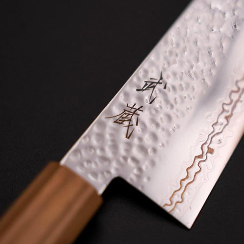 Santoku SLD Nickel Tsuchime Colored Damascus Olive Handle 170mm Limited Edition-[Musashi]-[Japanese-Kitchen-Knives]