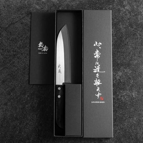Santoku SLD Polished Western Black Handle 165mm (Tsuba Nashi) (6.5”)-[Musashi]-[Japanese-Kitchen-Knives]