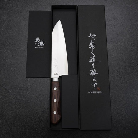 Santoku SLD Polished Western Mahogany Handle 165mm-[Musashi]-[Japanese-Kitchen-Knives]