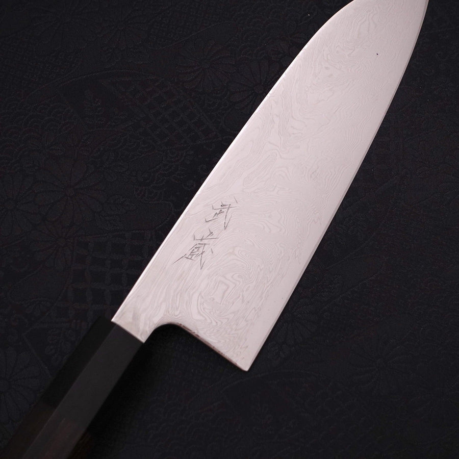 Santoku SLD Wave Nickel Damascus Buffalo Ebony Handle 165mm-[Musashi]-[Japanese-Kitchen-Knives]