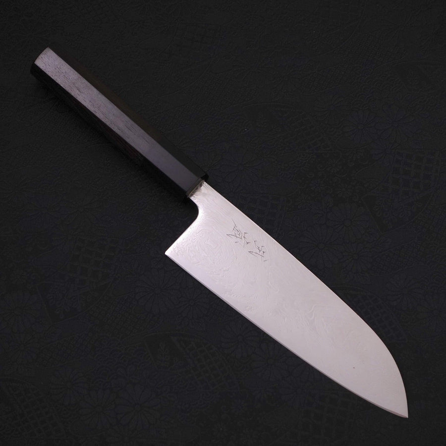 Santoku SLD Wave Nickel Damascus Buffalo Ebony Handle 165mm-[Musashi]-[Japanese-Kitchen-Knives]