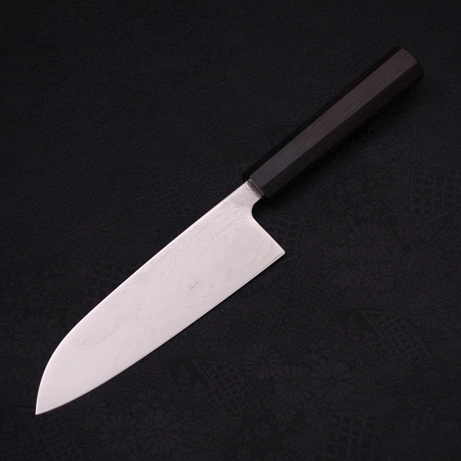 Santoku SLD Wave Nickel Damascus Buffalo Ebony Handle 165mm-SLD-Damascus-Japanese Handle-[Musashi]-[Japanese-Kitchen-Knives]