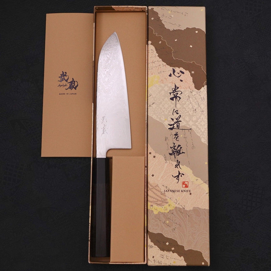 Santoku SLD Wave Nickel Damascus Buffalo Ebony Handle 165mm-SLD-Damascus-Japanese Handle-[Musashi]-[Japanese-Kitchen-Knives]