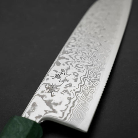 Santoku SLD Wave Nickel Damascus Green Urushi Handle 165mm (6.5”)-[Musashi]-[Japanese-Kitchen-Knives]