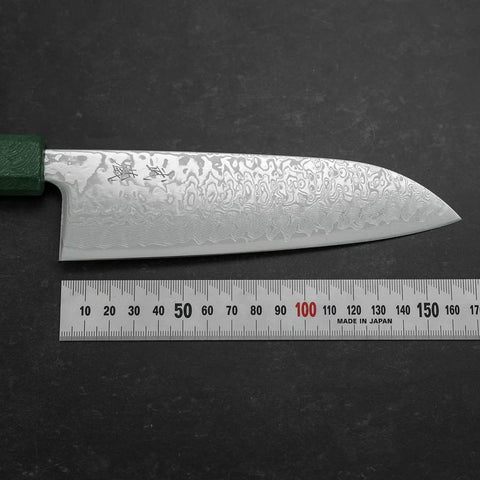 Santoku SLD Wave Nickel Damascus Green Urushi Handle 165mm (6.5”)-[Musashi]-[Japanese-Kitchen-Knives]