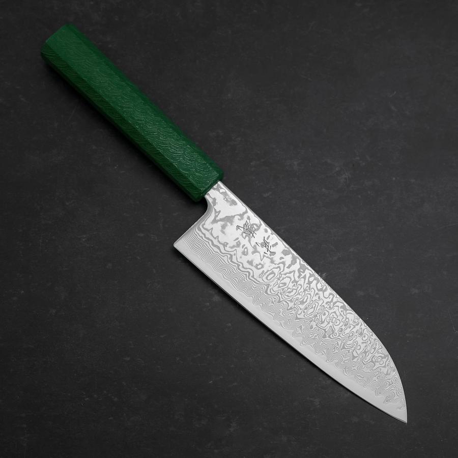 Santoku SLD Wave Nickel Damascus Green Urushi Handle 165mm (6.5