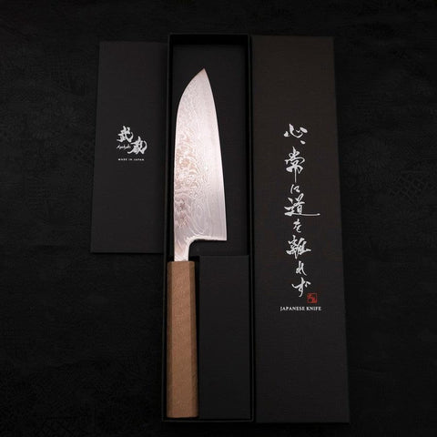 Santoku SLD Wave Nickel Damascus White Urushi Handle 165mm (6.5”)-[Musashi]-[Japanese-Kitchen-Knives]