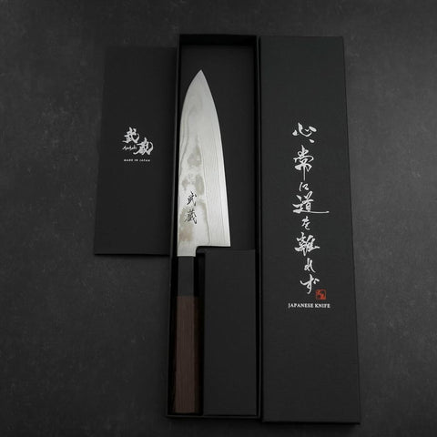 Santoku Silver Steel #3 Damascus Buffalo Wenge Handle 180mm (7”)-[Musashi]-[Japanese-Kitchen-Knives]
