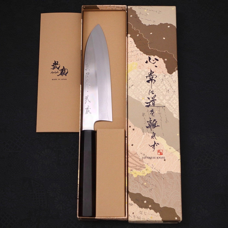 Santoku Silver Steel #3 Mirror Buffalo Ebony Handle 180mm-Silver steel #3-Mirror-Japanese Handle-[Musashi]-[Japanese-Kitchen-Knives]