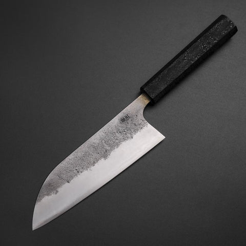 Santoku Silver Steel #3 Nashiji Black Ishime Urushi Handle 165mm (6.5”)-[Musashi]-[Japanese-Kitchen-Knives]