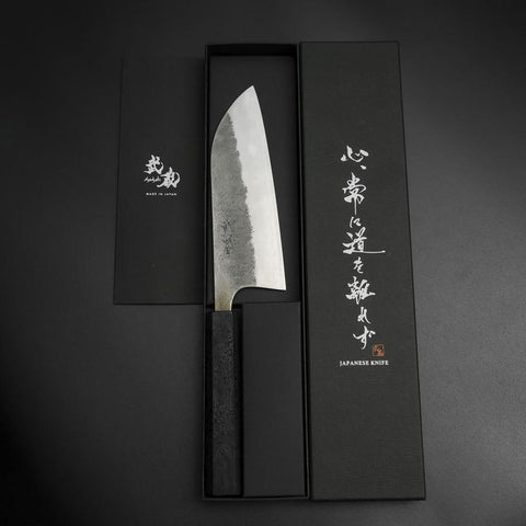 Santoku Silver Steel #3 Nashiji Black Ishime Urushi Handle 165mm (6.5”)-[Musashi]-[Japanese-Kitchen-Knives]