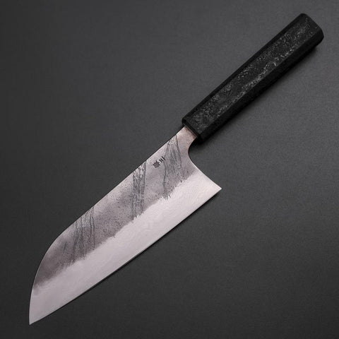 Santoku Silver Steel #3 Nashiji Damascus Black Ishime Urushi Handle 165mm (6.5”)-[Musashi]-[Japanese-Kitchen-Knives]