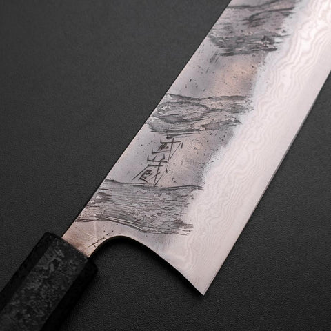Santoku Silver Steel #3 Nashiji Damascus Black Ishime Urushi Handle 165mm (6.5”)-[Musashi]-[Japanese-Kitchen-Knives]