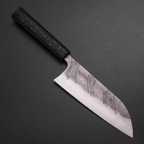 Santoku Silver Steel #3 Nashiji Damascus Black Ishime Urushi Handle 165mm (6.5”)-[Musashi]-[Japanese-Kitchen-Knives]