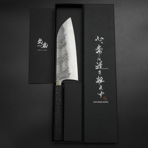 Santoku Silver Steel #3 Nashiji Damascus Black Ishime Urushi Handle 165mm-[Musashi]-[Japanese-Kitchen-Knives]