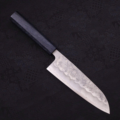 Santoku Silver Steel #3 Nashiji Dark Blue Handle 165mm (6.5”)-[Musashi]-[Japanese-Kitchen-Knives]