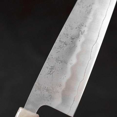 Santoku Silver Steel #3 Nashiji Ocean Blue White Handle 165mm (6.5”)-[Musashi]-[Japanese-Kitchen-Knives]