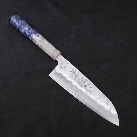 Santoku Silver Steel #3 Nashiji Ocean Blue White Handle 165mm (6.5”)-[Musashi]-[Japanese-Kitchen-Knives]