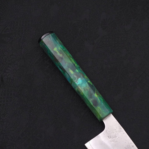 Santoku Silver Steel #3 Nashiji Ocean Green Handle 165mm (6.5”)-[Musashi]-[Japanese-Kitchen-Knives]