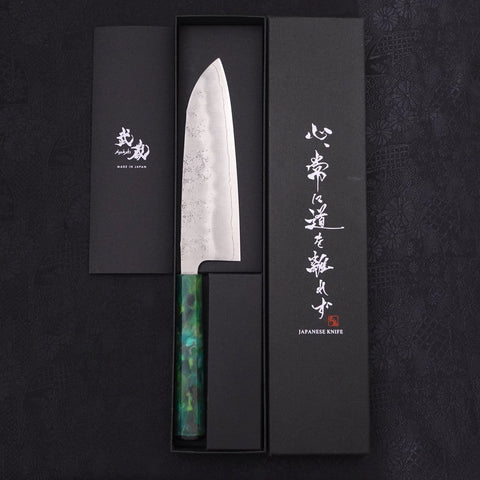 Santoku Silver Steel #3 Nashiji Ocean Green Handle 165mm (6.5”)-[Musashi]-[Japanese-Kitchen-Knives]