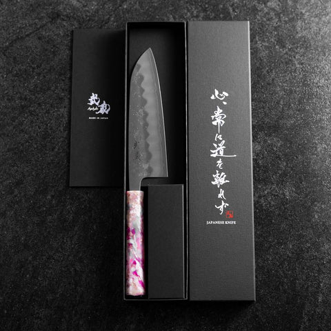 Santoku Silver Steel #3 Nashiji Ocean Sakura Handle 165mm-[Musashi]-[Japanese-Kitchen-Knives]