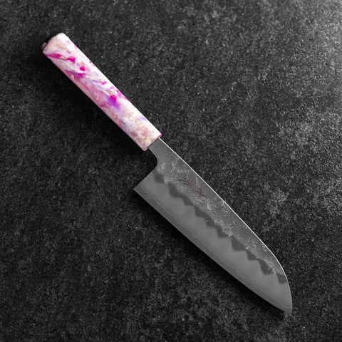 Santoku Silver Steel #3 Nashiji Ocean Sakura Handle 165mm-[Musashi]-[Japanese-Kitchen-Knives]