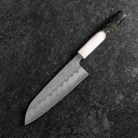 Santoku Silver Steel #3 Nashiji Ocean White Black Gold Handle 165mm-[Musashi]-[Japanese-Kitchen-Knives]
