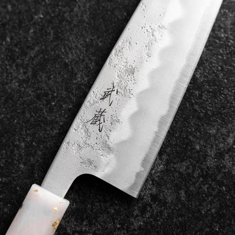 Santoku Silver Steel #3 Nashiji Ocean White Black Gold Handle 165mm-[Musashi]-[Japanese-Kitchen-Knives]