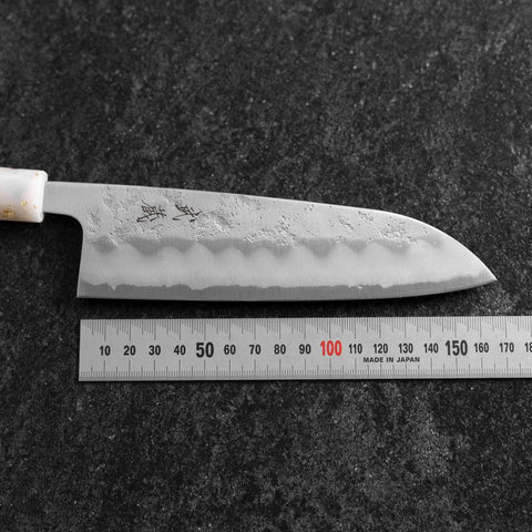 Santoku Silver Steel #3 Nashiji Ocean White Black Gold Handle 165mm-[Musashi]-[Japanese-Kitchen-Knives]