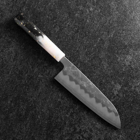 Santoku Silver Steel #3 Nashiji Ocean White Black Gold Handle 165mm-[Musashi]-[Japanese-Kitchen-Knives]