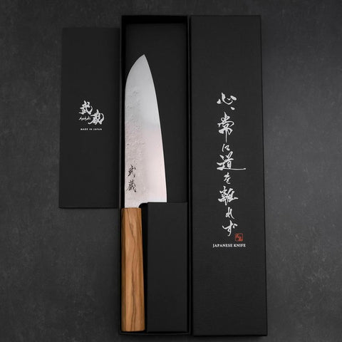 Santoku Silver Steel #3 Nashiji Olive Handle 170mm-[Musashi]-[Japanese-Kitchen-Knives]
