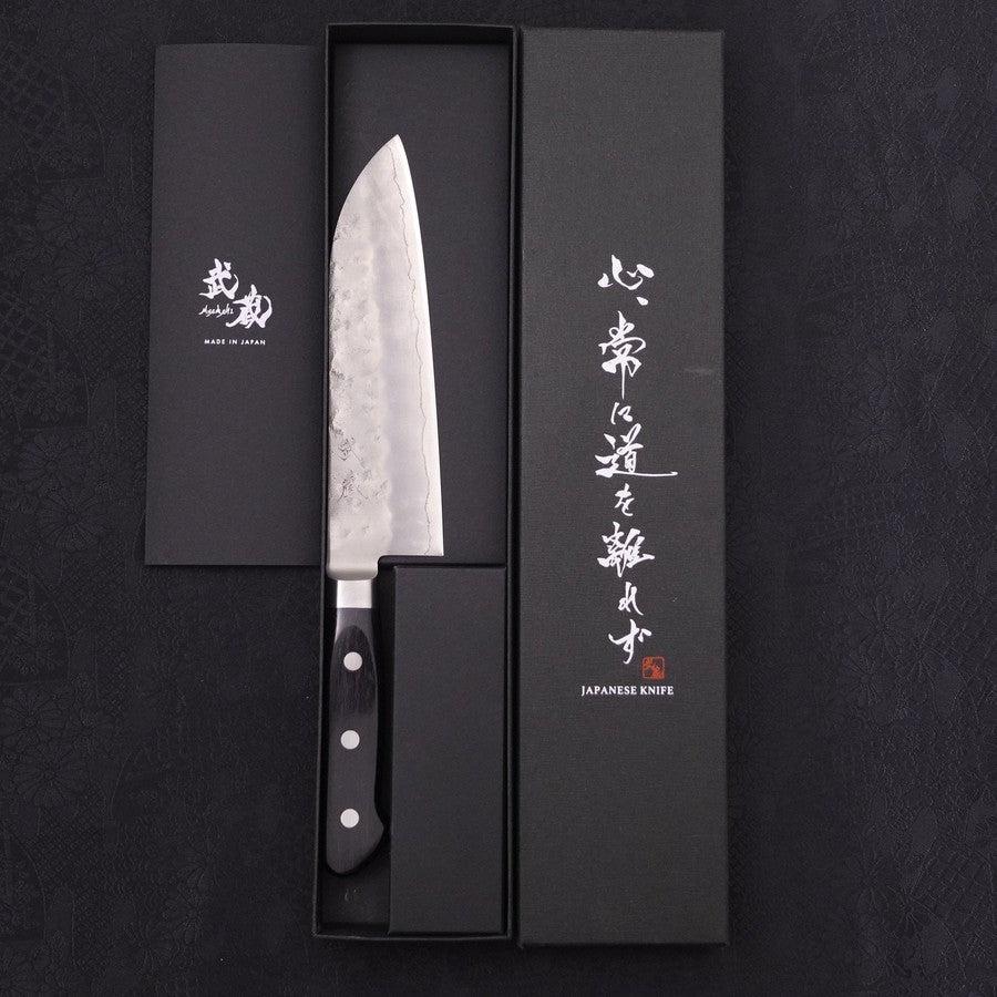 Santoku Silver Steel #3 Nashiji Western Black Handle 165mm-Silver steel #3-Nashiji-Western Handle-[Musashi]-[Japanese-Kitchen-Knives]