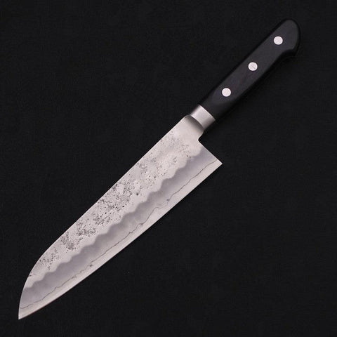 Santoku Silver Steel #3 Nashiji Western Black Handle 180mm (7”)-[Musashi]-[Japanese-Kitchen-Knives]