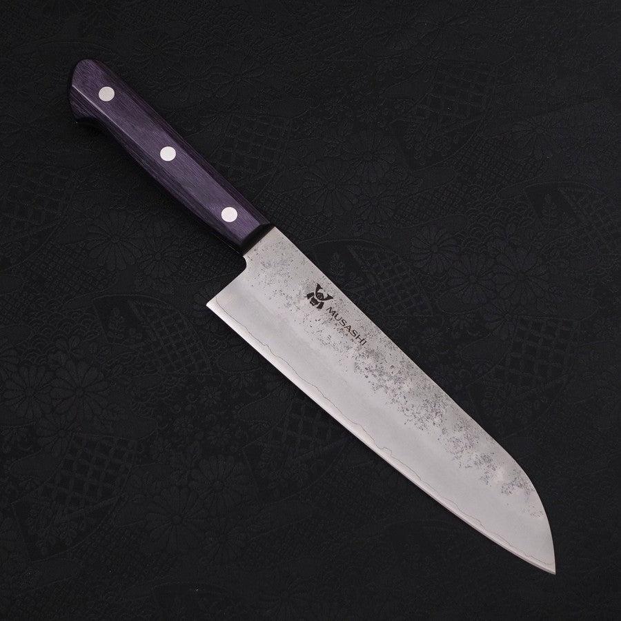 Santoku Silver Steel #3 Nashiji Western Purple Handle 180mm-Silver steel #3-Nashiji-Western Handle-[Musashi]-[Japanese-Kitchen-Knives]