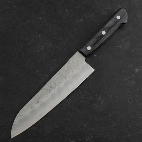 Santoku Silver Steel #3 Nashiji Western Purple Handle 180mm (Tsuba-Nashi) (7”)-[Musashi]-[Japanese-Kitchen-Knives]
