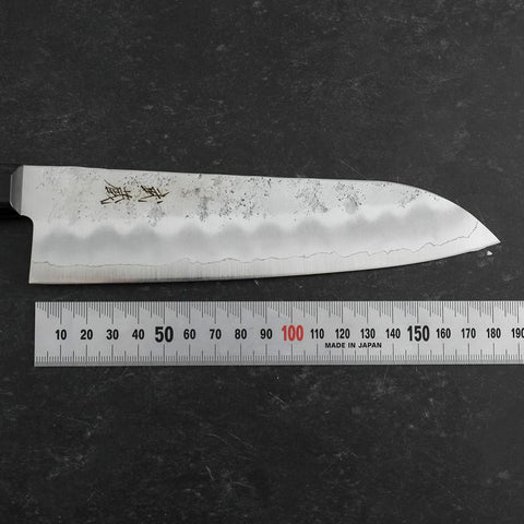 Santoku Silver Steel #3 Nashiji Western Purple Handle 180mm (Tsuba-Nashi) (7”)-[Musashi]-[Japanese-Kitchen-Knives]