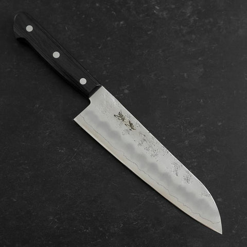 Santoku Silver Steel #3 Nashiji Western Purple Handle 180mm (Tsuba-Nashi) (7”)-[Musashi]-[Japanese-Kitchen-Knives]