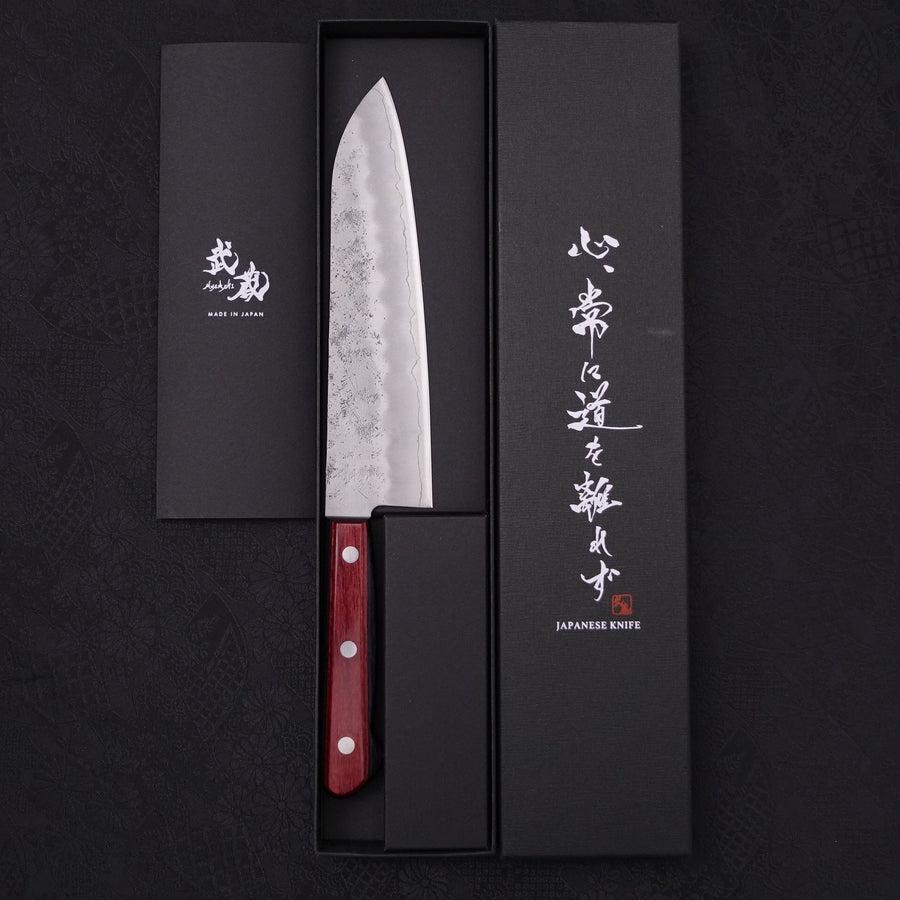 Santoku Silver Steel #3 Nashiji Western Red Handle 180mm-Silver steel #3-Nashiji-Western Handle-[Musashi]-[Japanese-Kitchen-Knives]