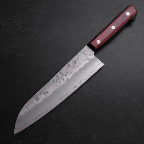Santoku Silver Steel #3 Nashiji Western Red Handle 180mm (Tsuba-Nashi) (7”)-[Musashi]-[Japanese-Kitchen-Knives]