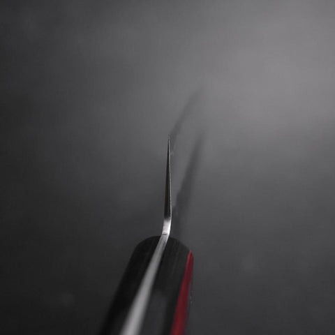 Santoku Silver Steel #3 Nashiji Western Red Handle 180mm (Tsuba-Nashi) (7”)-[Musashi]-[Japanese-Kitchen-Knives]