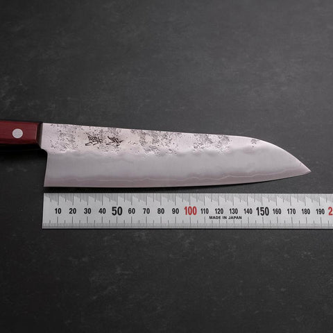 Santoku Silver Steel #3 Nashiji Western Red Handle 180mm (Tsuba-Nashi) (7”)-[Musashi]-[Japanese-Kitchen-Knives]