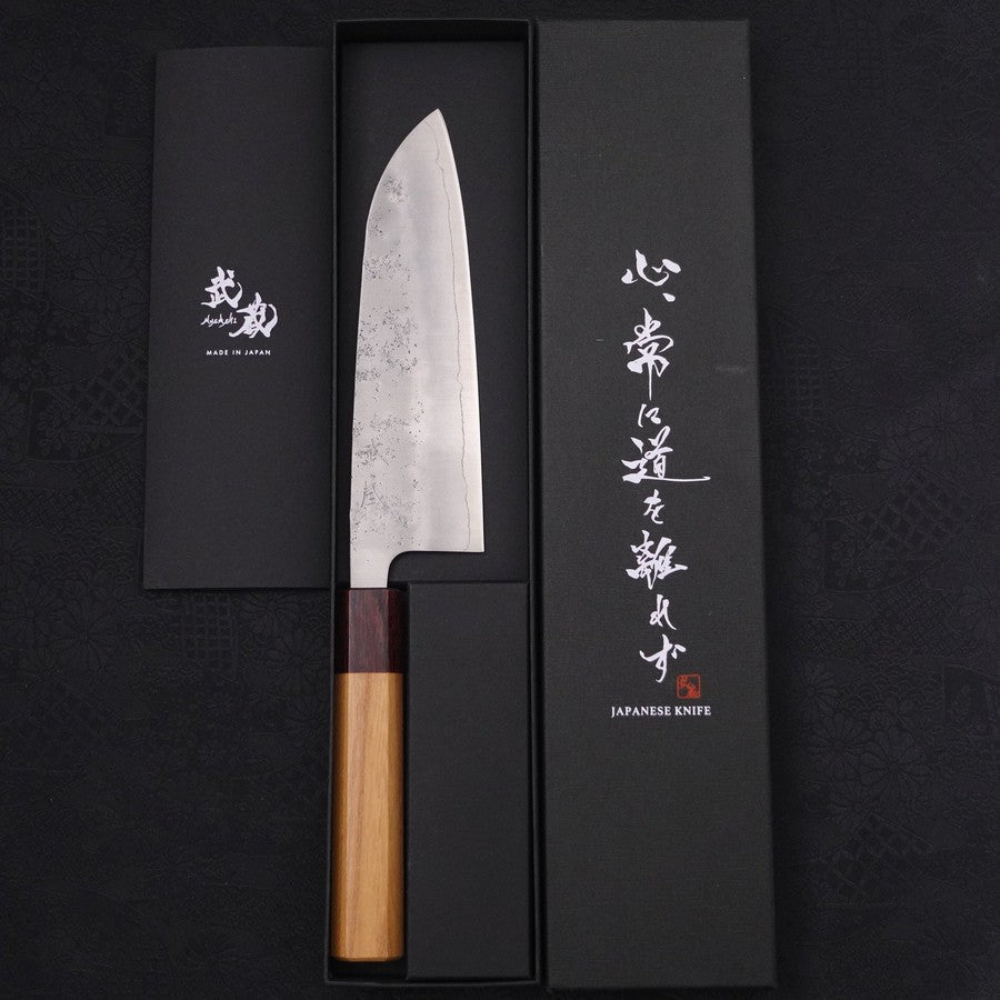 Santoku Silver Steel #3 Nashiji Zelkova Handle 165mm-Silver steel #3-Nashiji-Japanese Handle-[Musashi]-[Japanese-Kitchen-Knives]