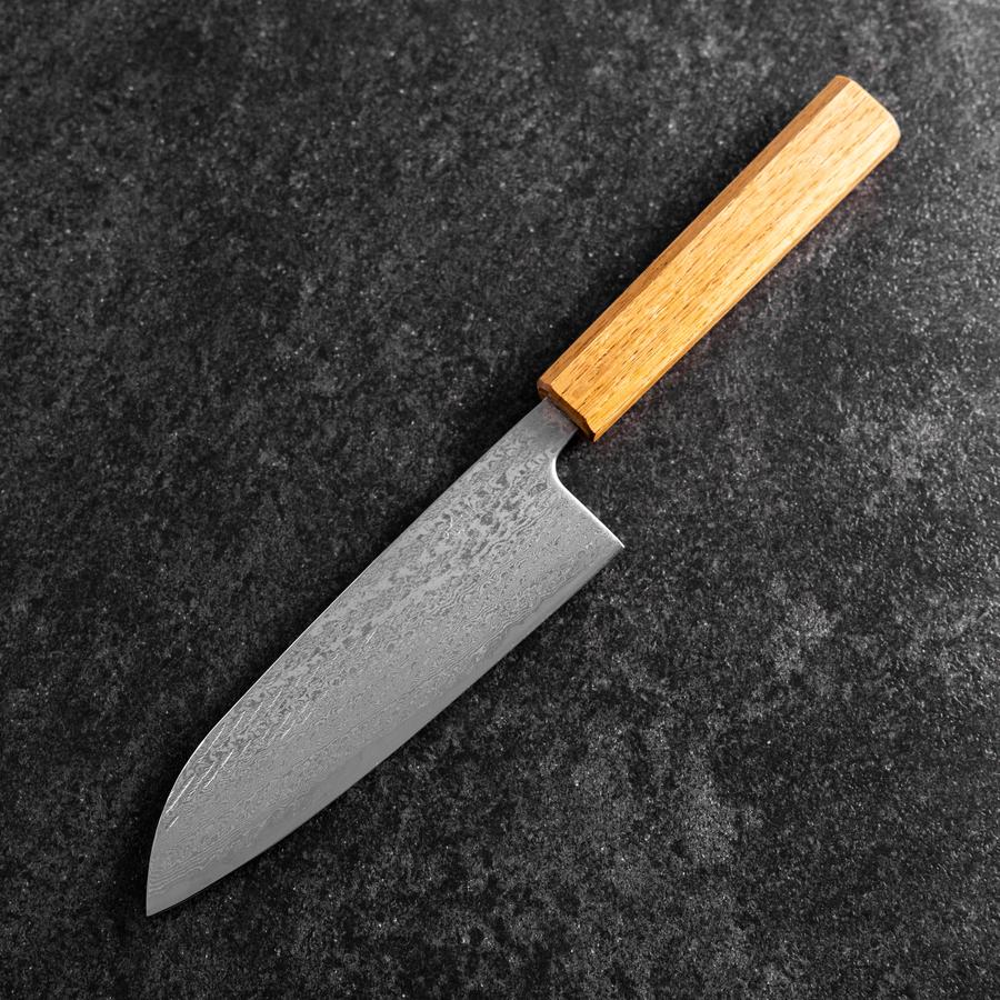 Santoku Silver Steel #3 Nawame Damascus Oak Handle 165mm-[Musashi]-[Japanese-Kitchen-Knives]