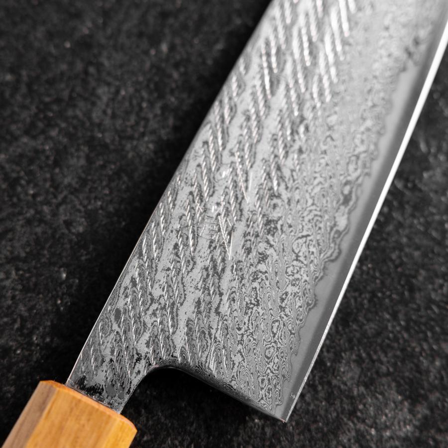 Santoku Silver Steel #3 Nawame Damascus Oak Handle 165mm-[Musashi]-[Japanese-Kitchen-Knives]