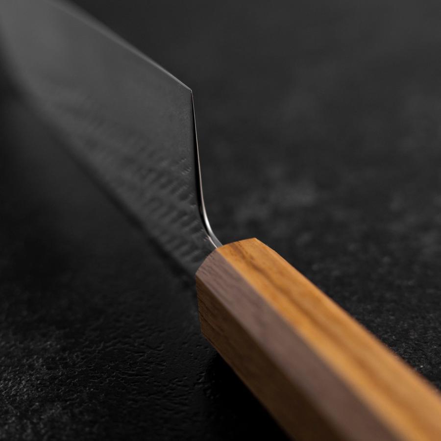 Santoku Silver Steel #3 Nawame Damascus Oak Handle 165mm-[Musashi]-[Japanese-Kitchen-Knives]