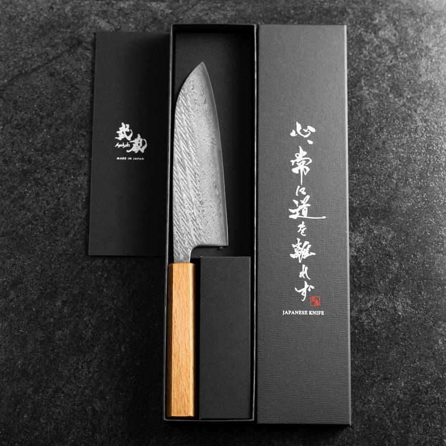 Santoku Silver Steel #3 Nawame Damascus Oak Handle 165mm-[Musashi]-[Japanese-Kitchen-Knives]