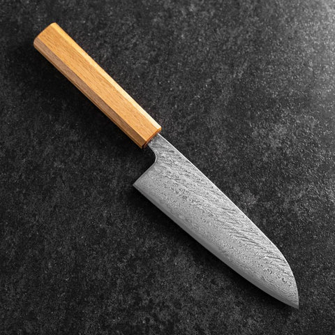 Santoku Silver Steel #3 Nawame Damascus Oak Handle 165mm-[Musashi]-[Japanese-Kitchen-Knives]
