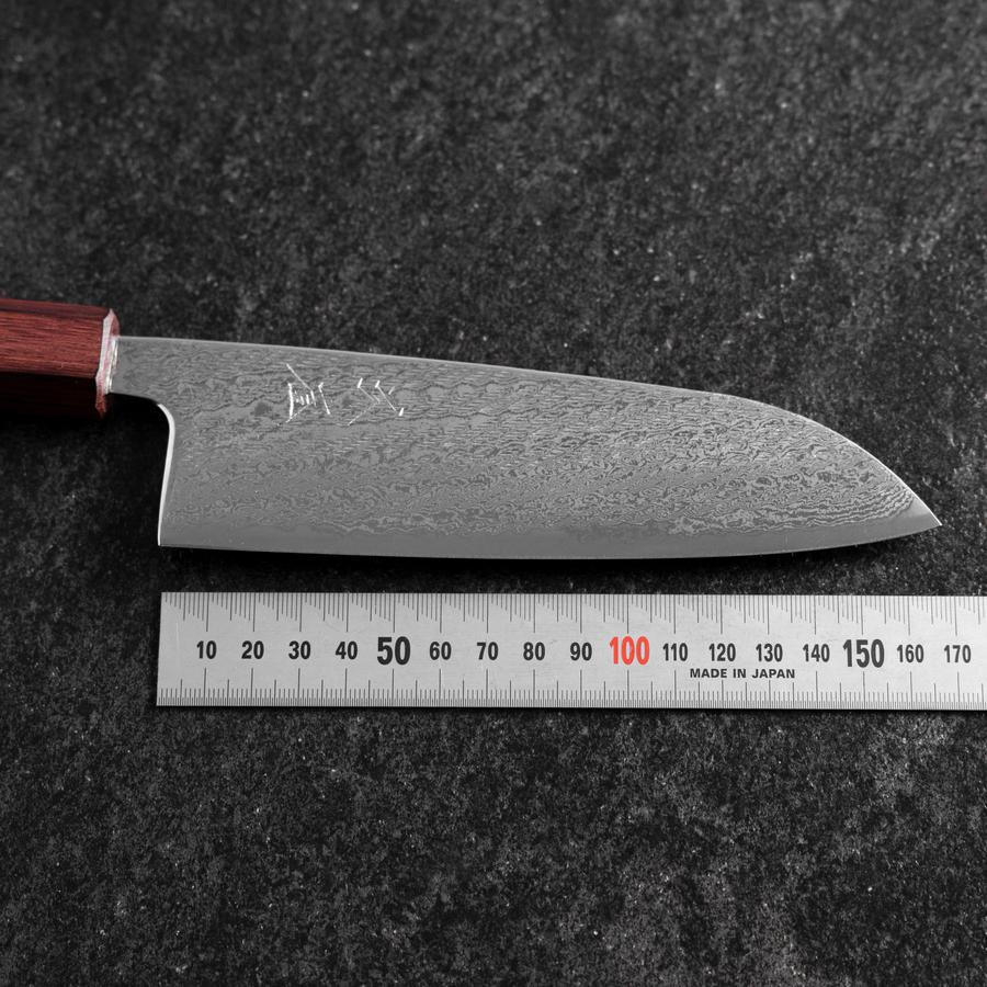 Santoku Silver Steel #3 Nawame Damascus Purple Urushi Handle 165mm-[Musashi]-[Japanese-Kitchen-Knives]